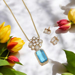 Chorus Shaped Gold Plated CZ Necklace Earrings Pakistani Jewelry Set