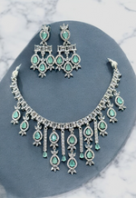 Pakistani Silver Plated Cubic zirconia Necklace Earrings Set For Women