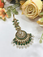 Elegant Green Kundan Maang Tikka with Pearl Drops | Indian Bridal Jewelry