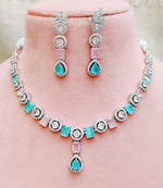 Bollywood Inspired AD Necklace Set with Silver Finish for Wedding and Engagement Jewelry