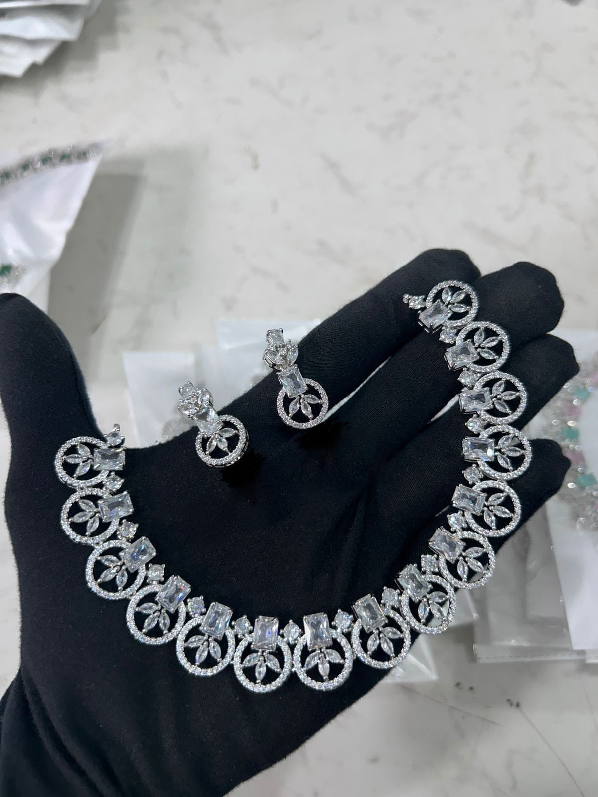 Crafted Bridal AD Necklace Earrings with American Diamond CZ for Elegant Wedding Glamour And Perfection