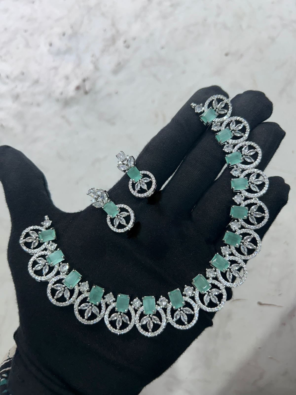 Crafted Bridal AD Necklace Earrings with American Diamond CZ for Elegant Wedding Glamour And Perfection