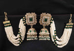 Gold Jhumka Ethnic Earrings with Pearl Beads Square Stones Layered Design Indian Traditional For Bridal Engagement