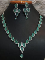 Elegant Teardrop Necklace Earrings Set with Silver AD BordersPerfect For Formal Events Traditional or Modern Wear