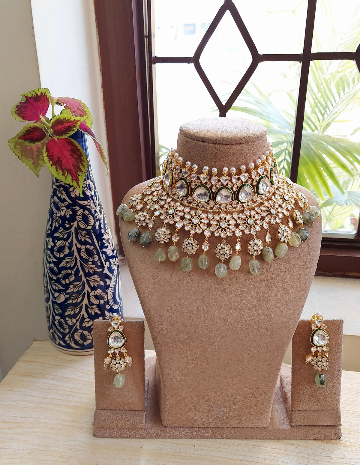 Kundan Pearl Beaded Indian Pakistani Bridal Wedding Necklace Set