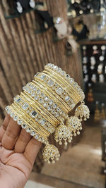 Silver Gold Pearl Indian Bangles Jhumka Set Bridal Wedding