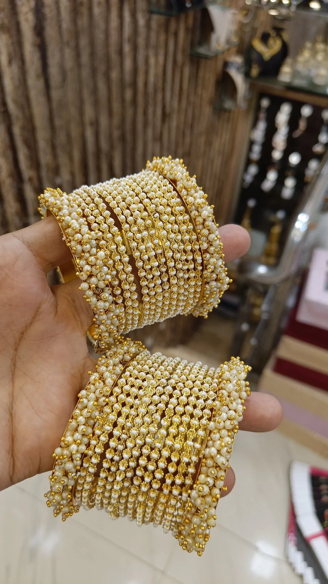 Pearl Embellishments Bollywood Golden Bangles Set