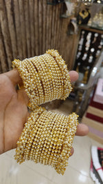 Pearl Embellishments Bollywood Golden Bangles Set