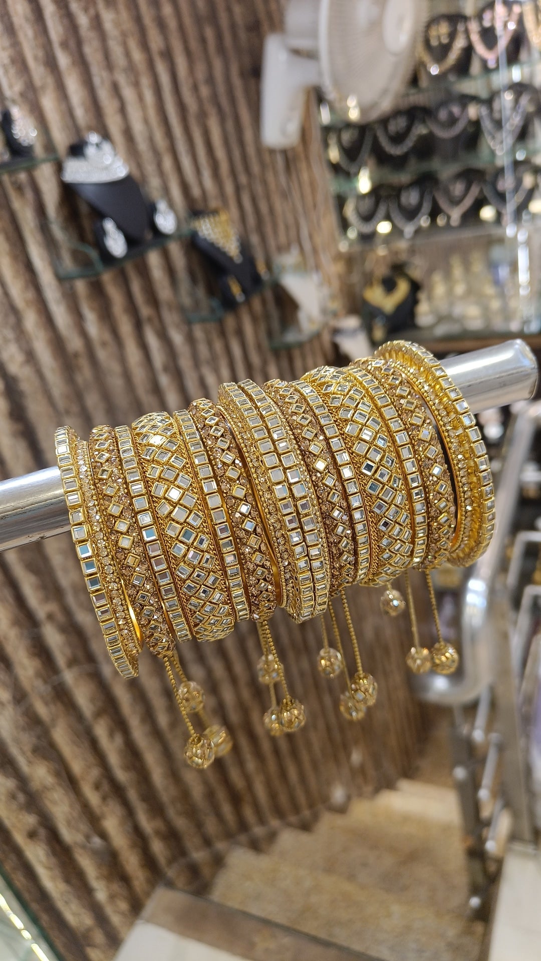 Indian Pakistani Glittering Gold Bangle Jhumkas Set Bolly Inspired