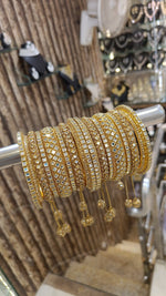 Indian Pakistani Glittering Gold Bangle Jhumkas Set Bolly Inspired