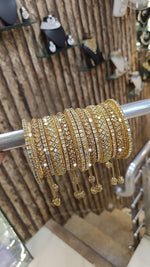 Indian Pakistani Glittering Gold Bangle Jhumkas Set Bolly Inspired