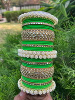 Bollywood Inspired Pearl Bangles Set Gold Accents Bridal Jewelry