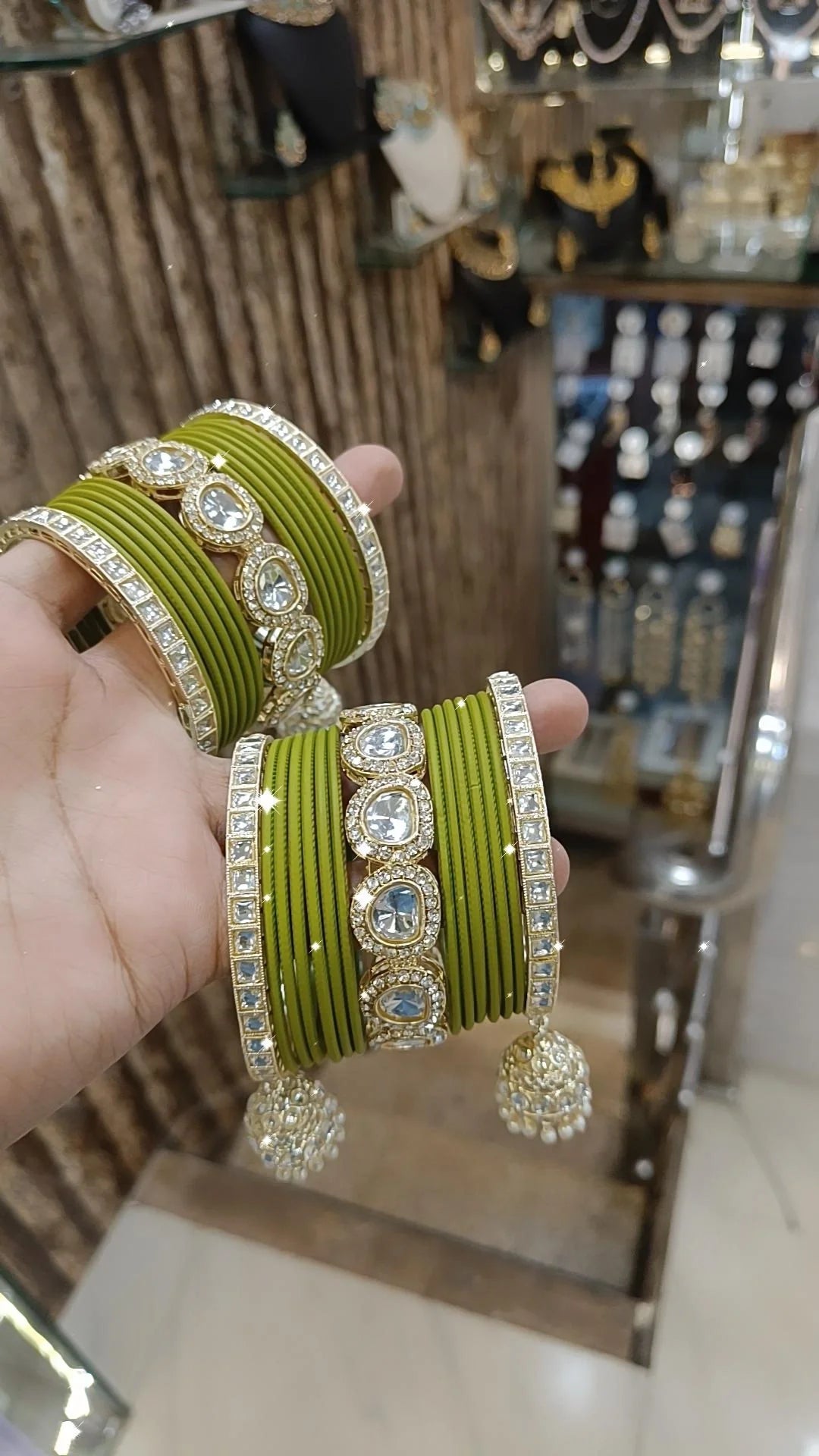 Indian Crystal Carnival Bangles Jhumka Set Bollywood AD Pearl Design