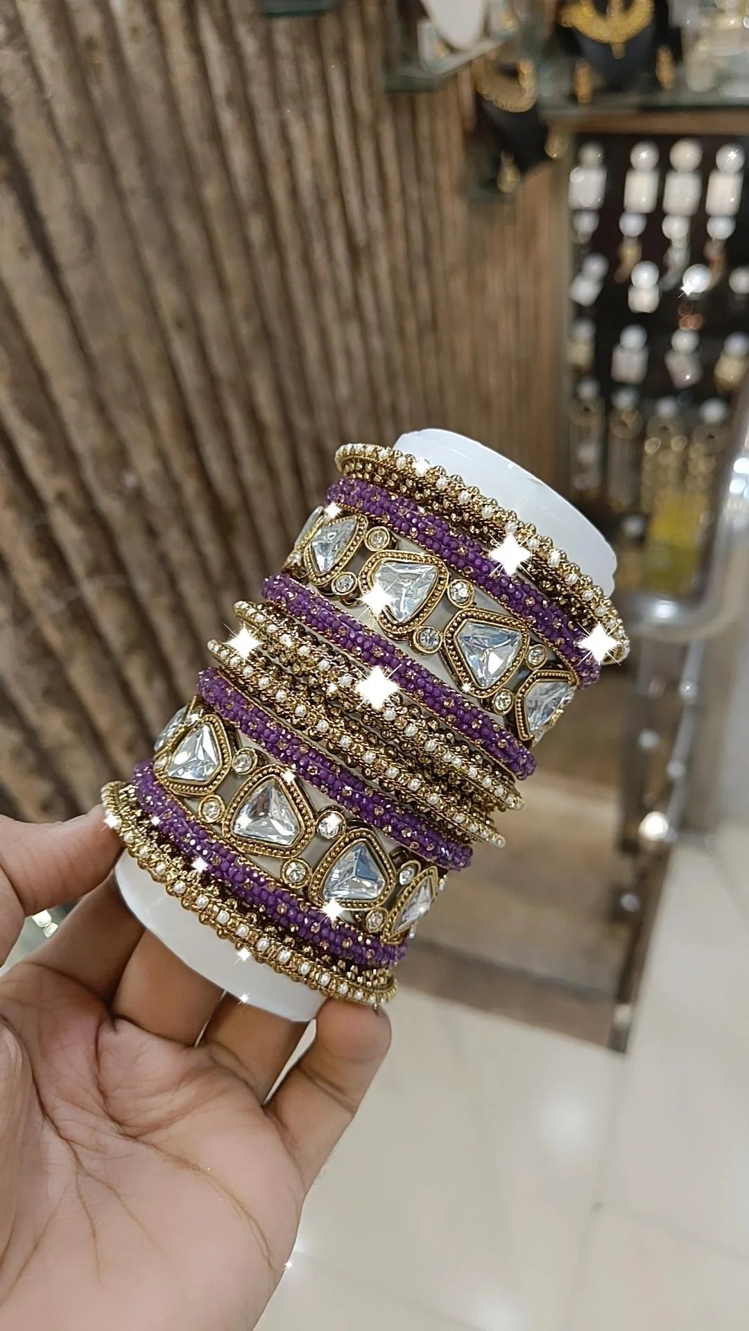 Elegance Pearl American Diamond Bridal Bangles Set Wedding Jewellery