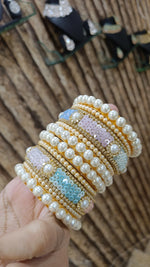 Pakistani Pearl Bridal Bangles with Crystal Detailing Dangling Charms