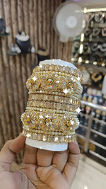 Gold Bangle Set with Pearls American Diamonds - Indian Bangles