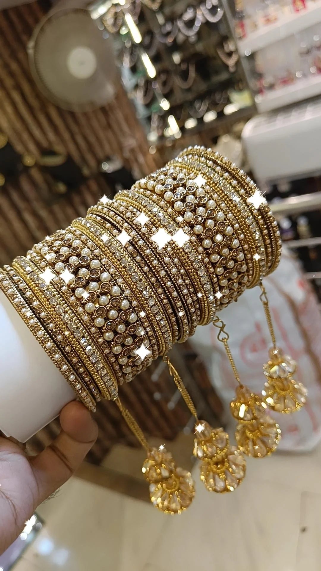 Gold Gemstone Accents Bangles - Pakisatani Jewelry Set