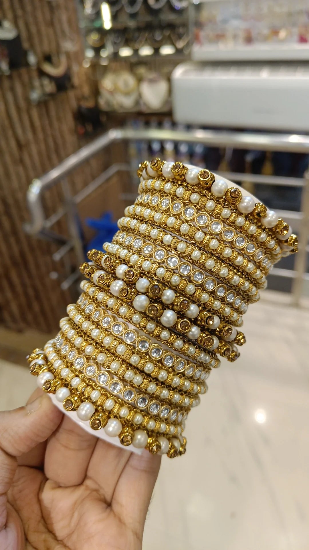 American Diamond and Pearl Bangle Set - Weddings Jewelry Set