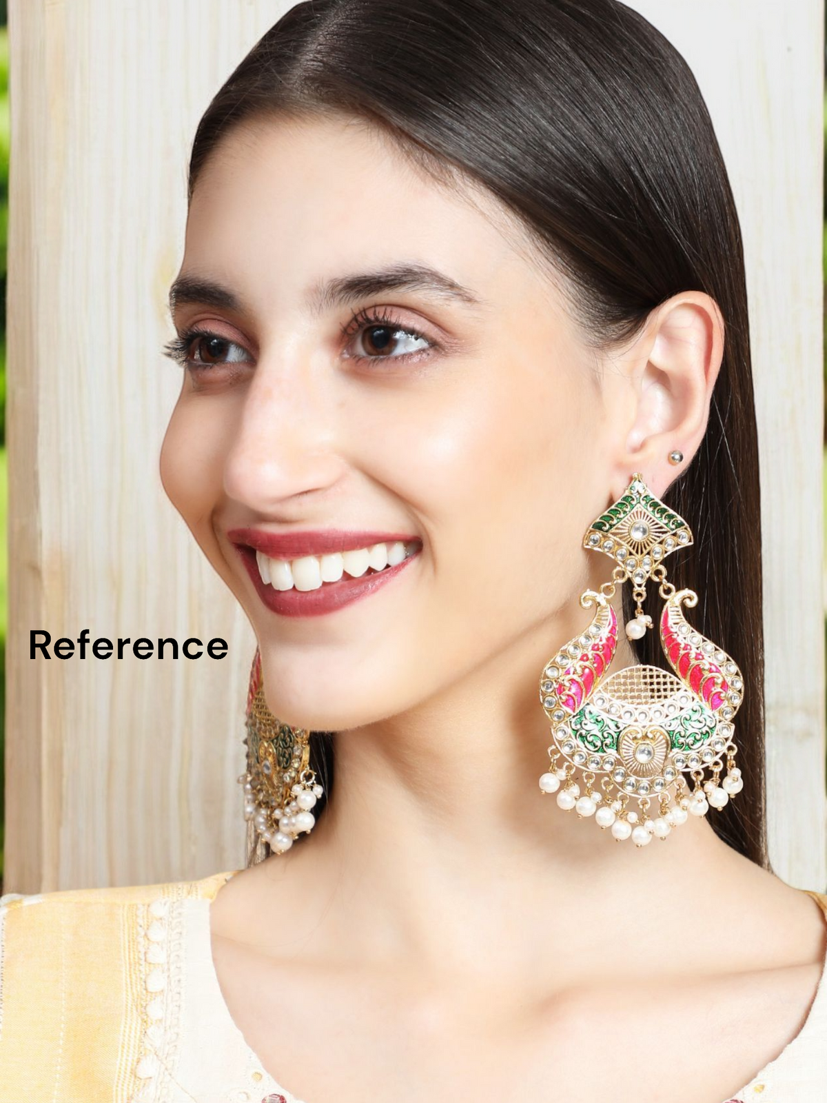 Multi Colour Gold Plated Meenakari Pearl Cluster Earring Set, Indian Jewelry