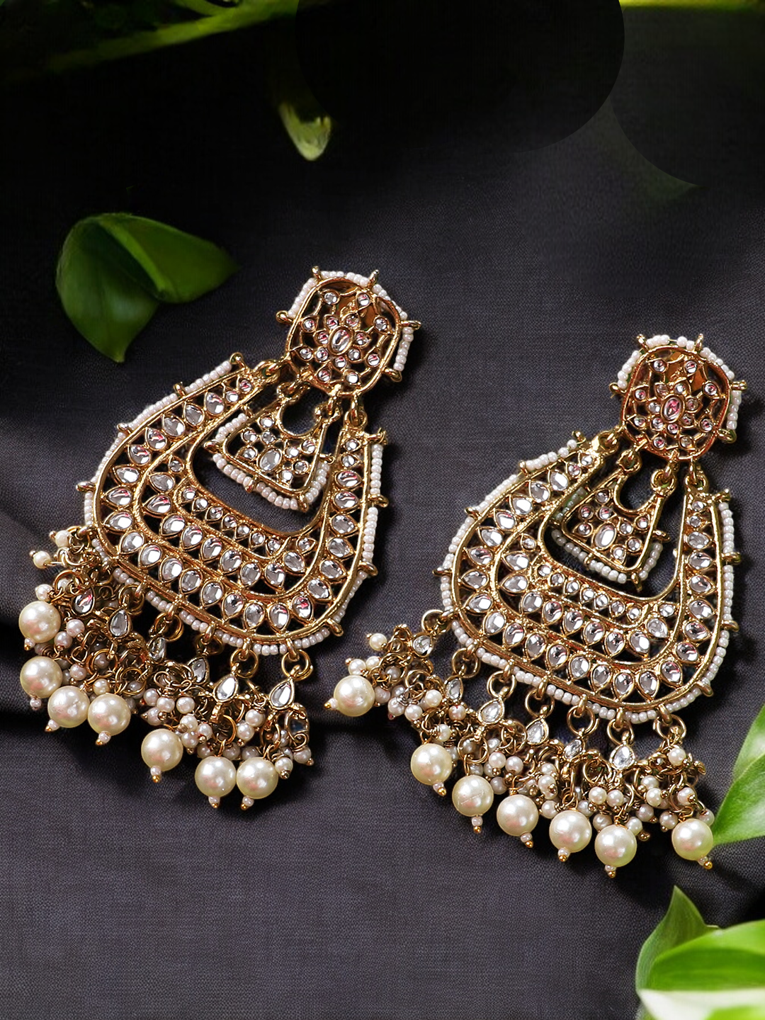 Gold Plated Partywear Kundan Studded Designer Drop Earrings, Indian Earrings Set