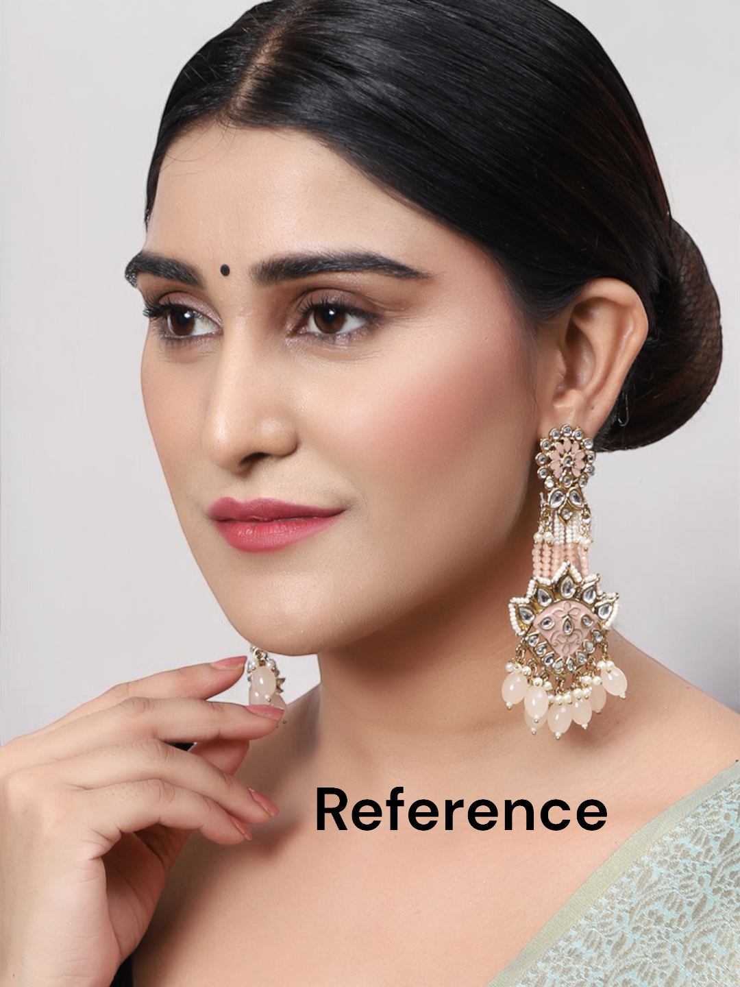 Gold Plated Partywear Meenakari Kundan studded Pastel Colour Earring Set