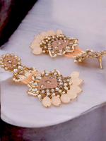 Gold Plated Partywear Meenakari Kundan studded Pastel Colour Earring Set