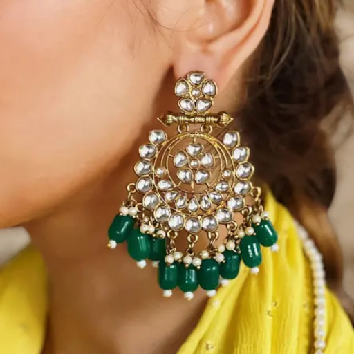 Pakistani Pearl Earrings Craftsmanship, Bollywood Kundan Earrings, Indian Earrings Jewelry, Pearl kundan Set