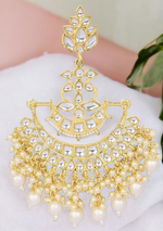 Gold Plated Kundan Pearl Indian Earrings Set,Fine Kundan Earring, Indian Earrings, Chandbali Kundan