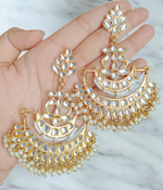 Gold Plated Kundan Pearl Indian Earrings Set,Fine Kundan Earring, Indian Earrings, Chandbali Kundan