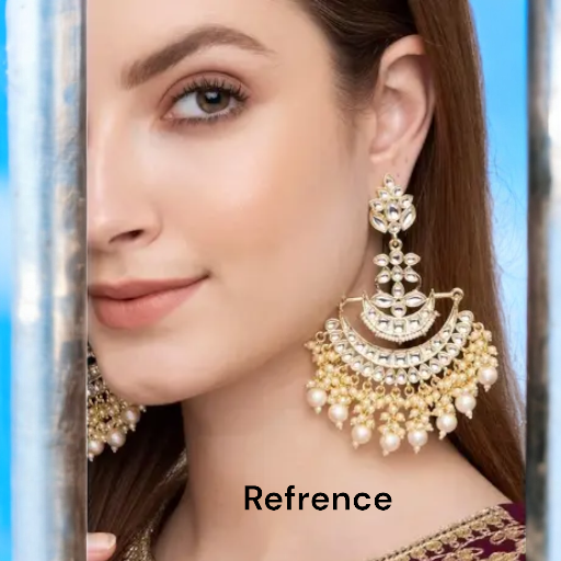 Gold Plated Kundan Pearl Indian Earrings Set,Fine Kundan Earring, Indian Earrings, Chandbali Kundan