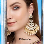 Gold Plated Kundan Pearl Indian Earrings Set,Fine Kundan Earring, Indian Earrings, Chandbali Kundan