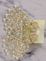 Statement Kundan Pearl Earrings Jewelry Set, Bollywood celebrity earring, Kundan earrings, Chandbali earrings, Beaded Pearl Earrings