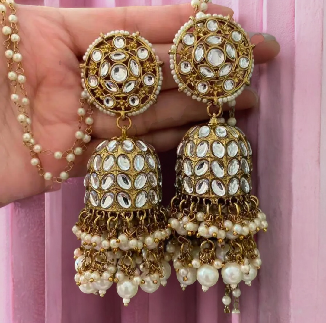 Jingle Bells Pakistani Jhumka Jewelry Set, Pearl Jhumka, Indian jhumka Set, Bollywood Jhumka, handmade Jhumka