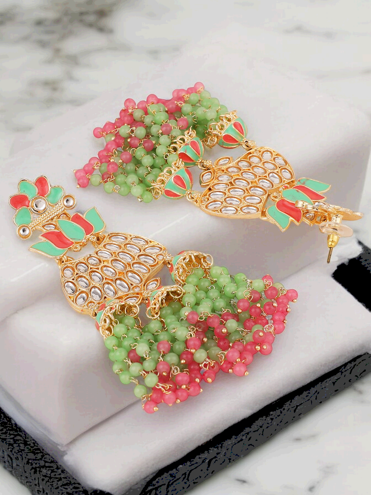 Pearl Beaded Layered Earrings Set,Bollywood Jewelry, Indian Kundan, Pearl Earrings, Bridal Kundan Jewelry, Pakistani Pearl Kundan