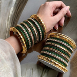 Green Indian Gold Plated Bridal Bangles Set, Bridal Bangles, Indian Bangles Set, Pakistani Jewelry, Bangle Jewelry Set