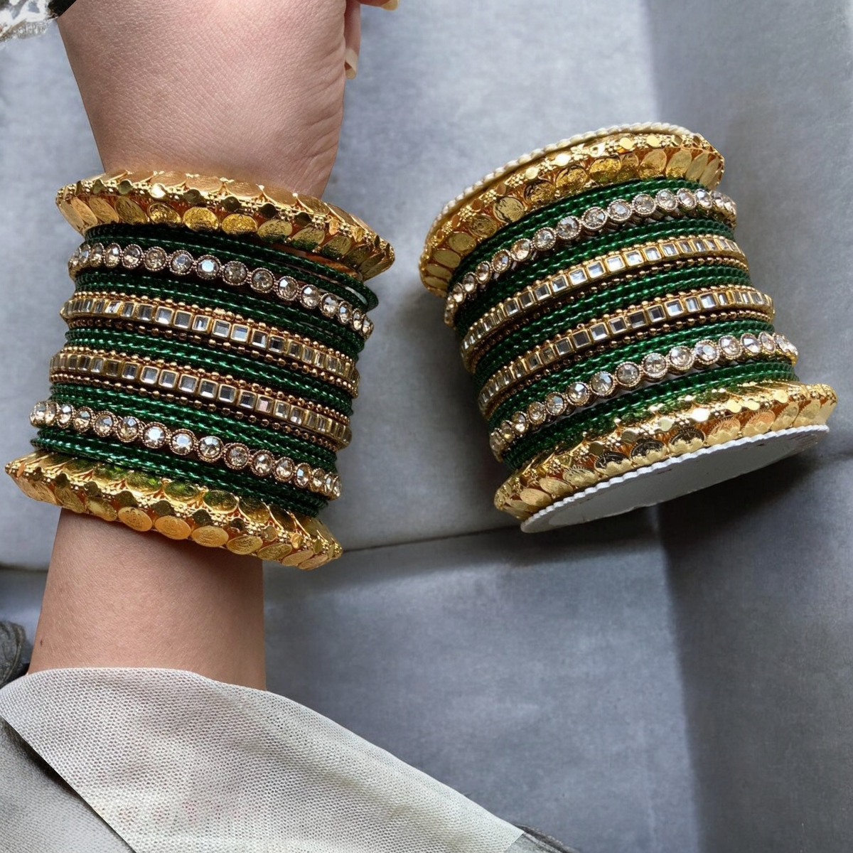 Green Indian Gold Plated Bridal Bangles Set, Bridal Bangles, Indian Bangles Set, Pakistani Jewelry, Bangle Jewelry Set