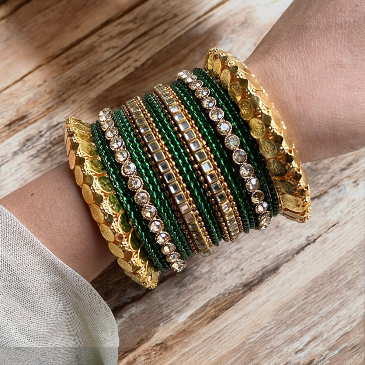 Green Indian Gold Plated Bridal Bangles Set, Bridal Bangles, Indian Bangles Set, Pakistani Jewelry, Bangle Jewelry Set