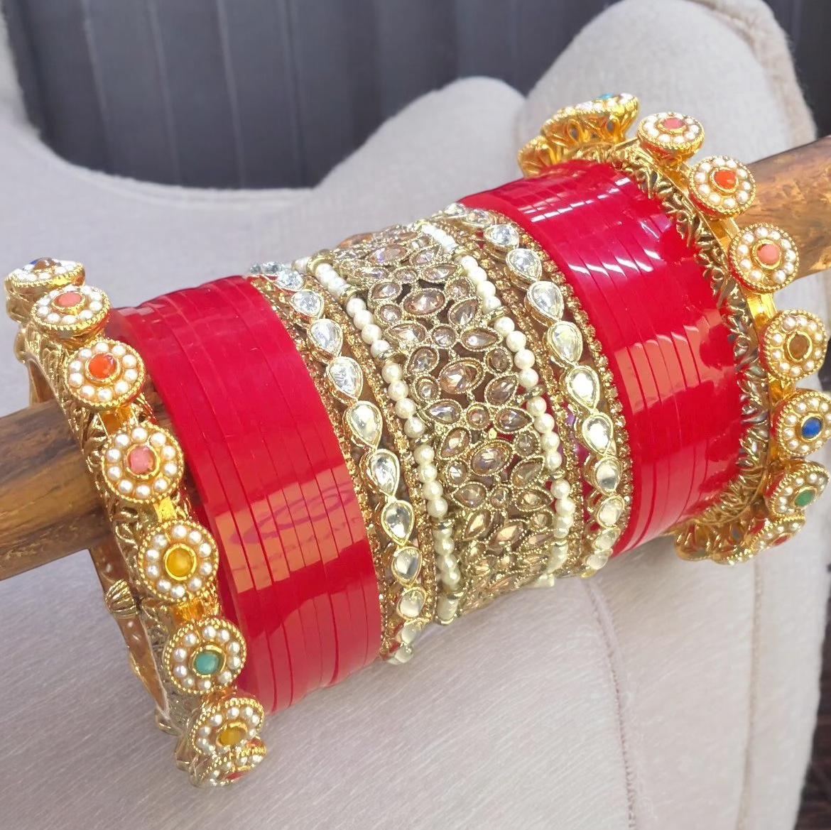 Red Indian Handcrafted Rajwadi Chooda Set, Rajwadi Kada, Indian Kada Set, Pakistani Chooda Set, Indian Bridal Chooda Set, Weddings jewelry