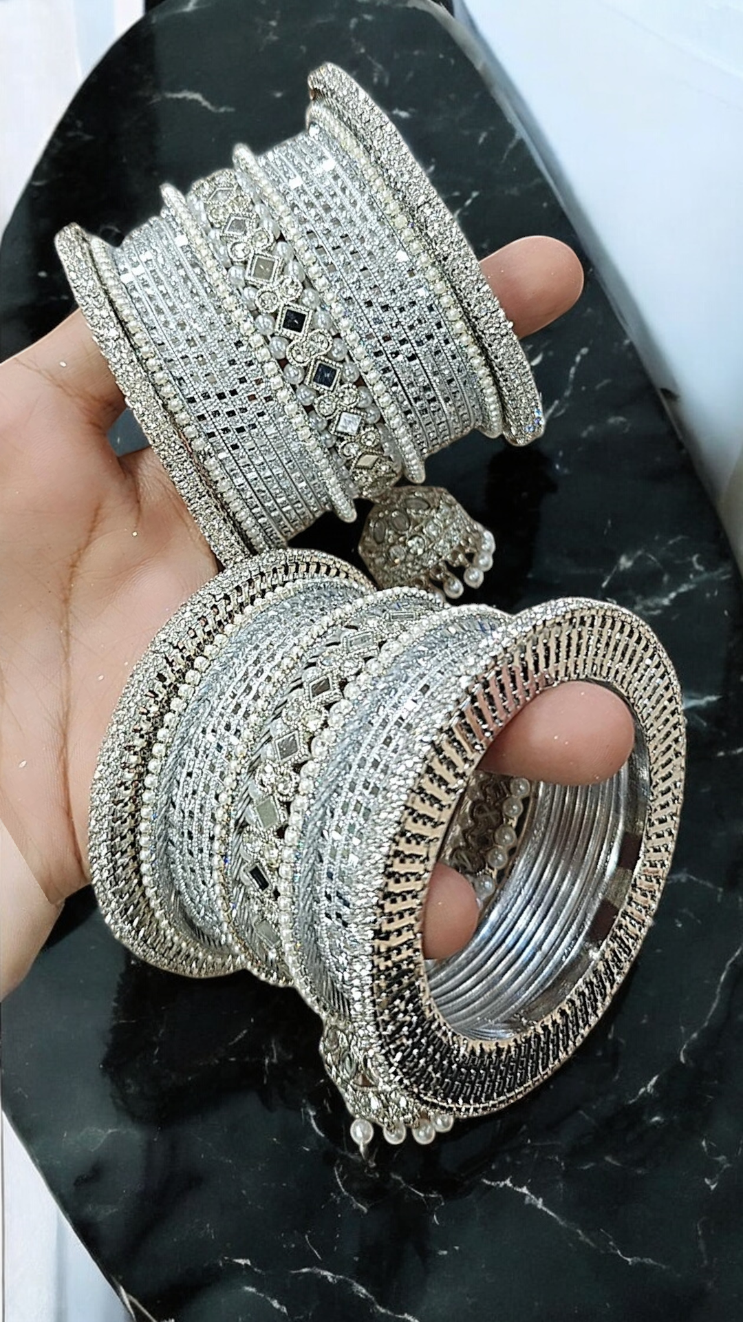 Silver Pearl Pakistani Wedding Bangles, Indian Bangle Collection, Silver Bangle Sets, Bridal Sets, Pakistani Jewelley, Fashion Bracelet
