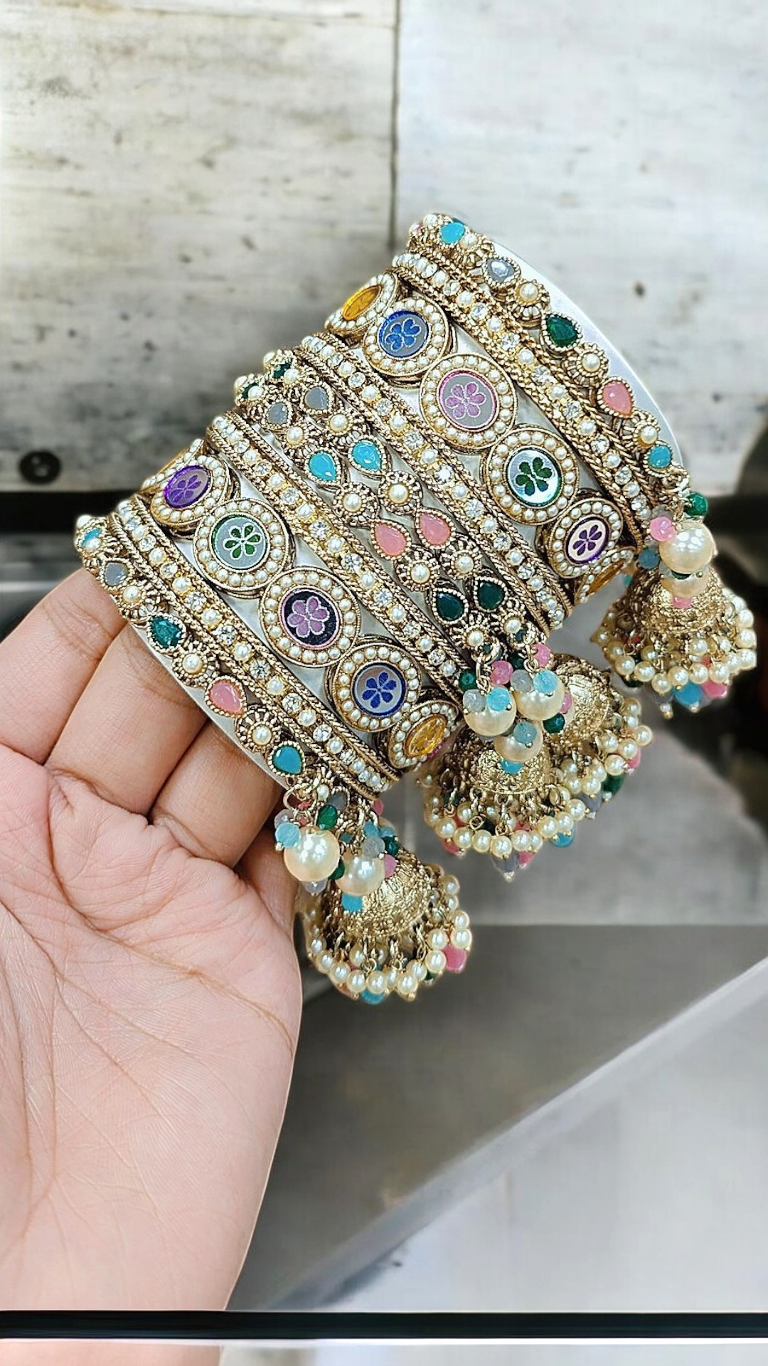 Multi Flower Bridal Bangles Jewelry Set, Bangle Set, Indian Chooda Set, Bollywood Bangle Set, Kada Set