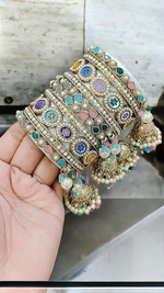 Multi Flower Bridal Bangles Jewelry Set, Bangle Set, Indian Chooda Set, Bollywood Bangle Set, Kada Set