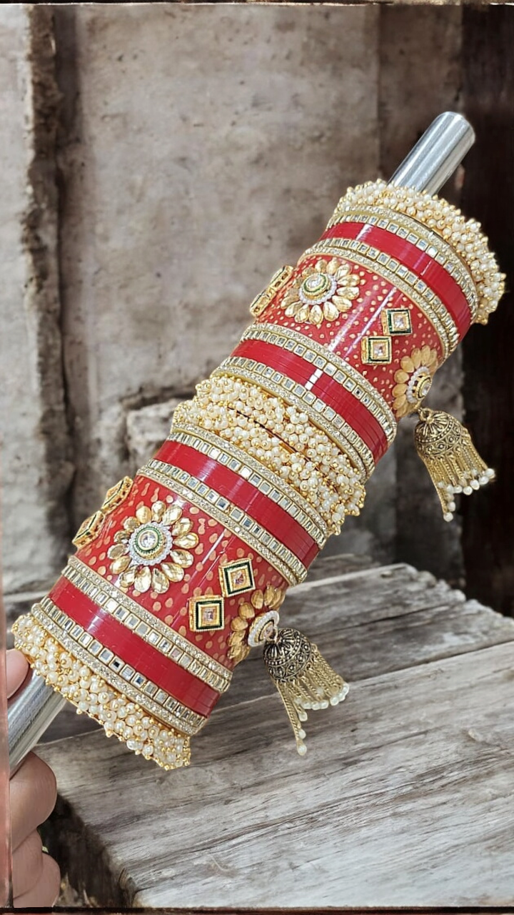 Beautiful Paki Red Velvet Bangles Stack, Bangles, Pearl Kundan Jhumki Kangan, Indian Jewellery Bridal Bangle Stack, Wedding Jewelry