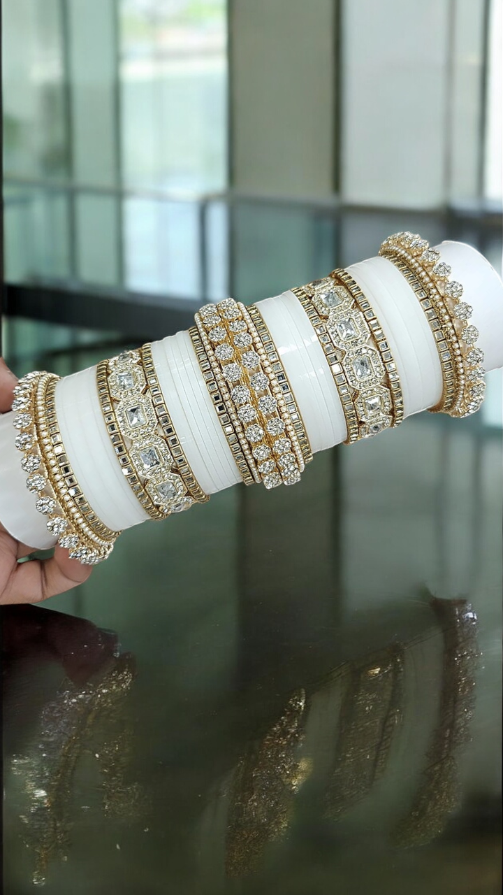 AD Asian Bridal Bangle Chura Set, Dulhan Chura Bangles, Punjabi Bridal Kadas, Punjabi Jewelry Set, Indian Kadas, Pakistani Bangles Set