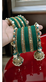 Bridal Jewellery Indian Bangle Jhumki Set, Pearl Chooda Set, Green Bangles, Bridal Jewellery, Indian Chura Set, Wedding Bangle, Jewelry Set