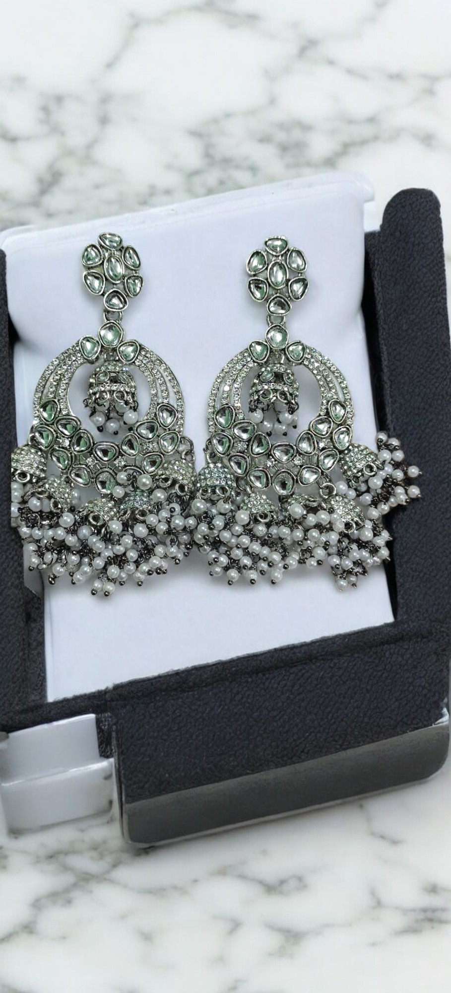 Bridal Pearl Chandbali Stone Earrings Jewellery, Pearl Bridal earrings, Kundan Earrings, Chandbali earrings, Indian Earrings, Paki Kundan