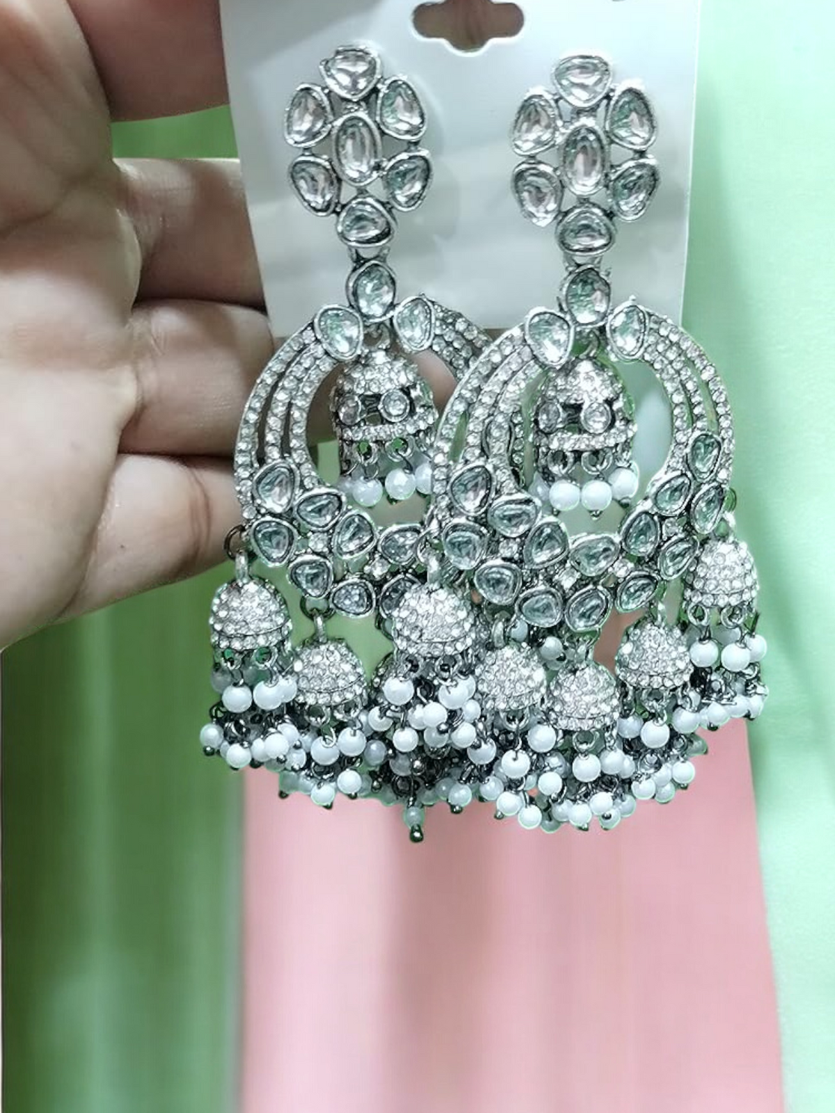 Bridal Pearl Chandbali Stone Earrings Jewellery, Pearl Bridal earrings, Kundan Earrings, Chandbali earrings, Indian Earrings, Paki Kundan