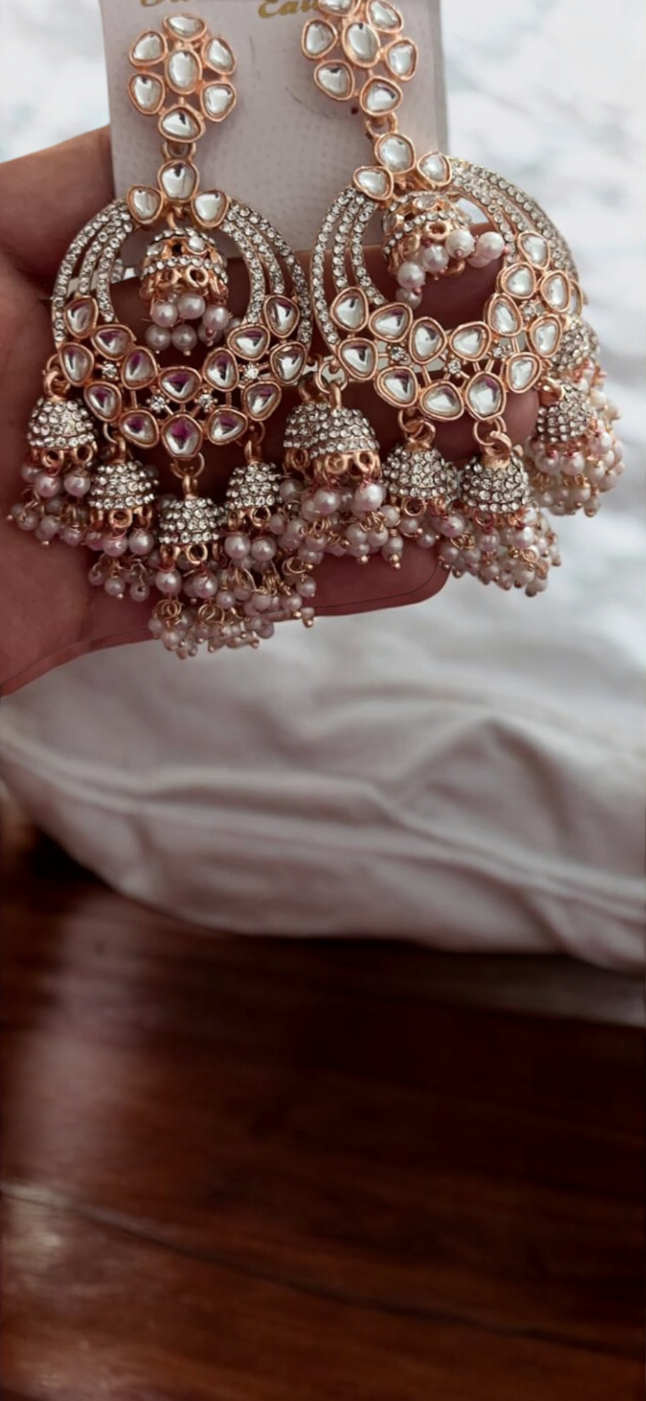 Rose Gold Indian Pearl Chandbali Earring Jewelry, Pearl Chandbali, Pearl Earrings, Kundan Jhumkas, Bridal Earrings, Wedding Jewelry