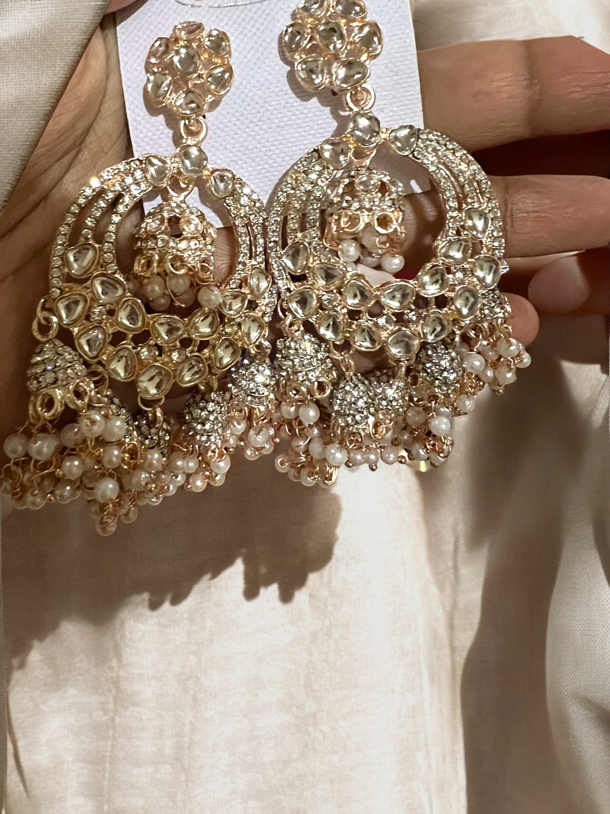 Rose Gold Indian Pearl Chandbali Earring Jewelry, Pearl Chandbali, Pearl Earrings, Kundan Jhumkas, Bridal Earrings, Wedding Jewelry