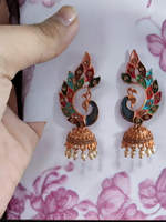 Peacock Gold Plated Kundan Earrings Set, Peacock earrings, Peacock Jewellery, Pakistani Earring Jewelry, Indian Jewelry set, Bollywood earrings, Pearl Earrings
