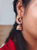 Peacock Gold Plated Kundan Earrings Set, Peacock earrings, Peacock Jewellery, Pakistani Earring Jewelry, Indian Jewelry set, Bollywood earrings, Pearl Earrings